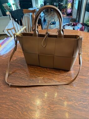 Tiffany and Fred in Paris Woven Panel Brown Leather Tote Bag - Women